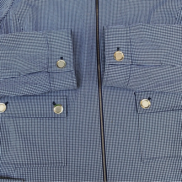 ST. JOHN Yellow Label Navy & White Checkered Gingham Front Zip Up Jacket Size 14 - Picture 6 of 8